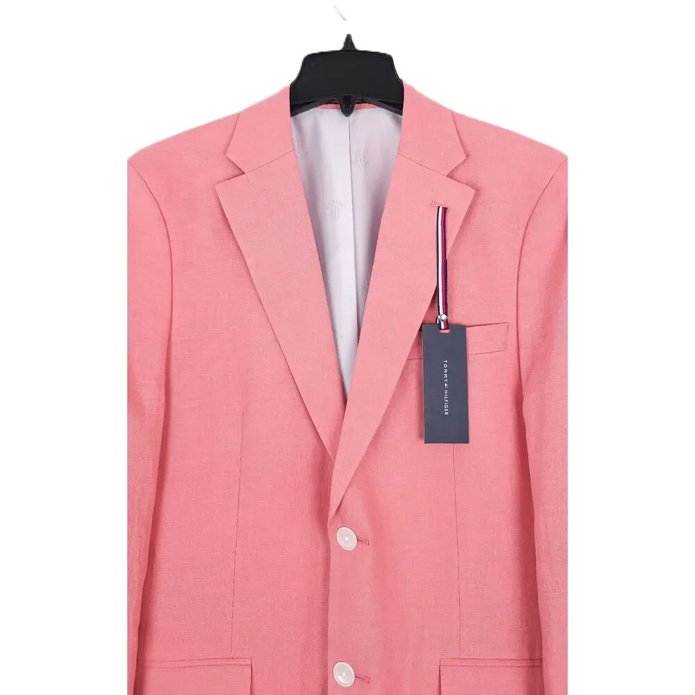 Tommy Hilfiger Mens Modern Fit Linen 2 Piece Suit 42S 36x29 Light Red Solid NWT